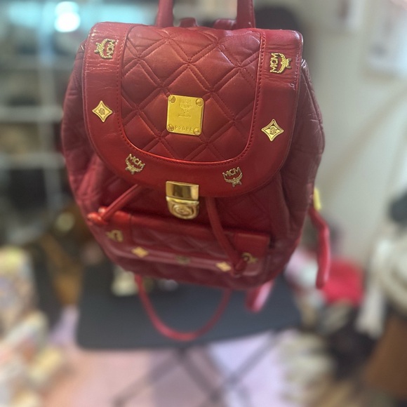 MCM Red Quilted Backpack - Picture 1 of 16